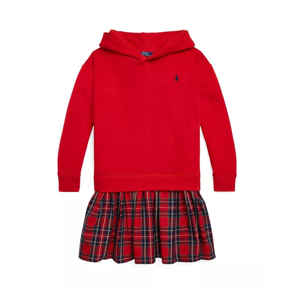 NWT $79 POLO RALPH LAUREN Big Girls SWEATER Dress XL 16 Plaid Fleece Hoodie new